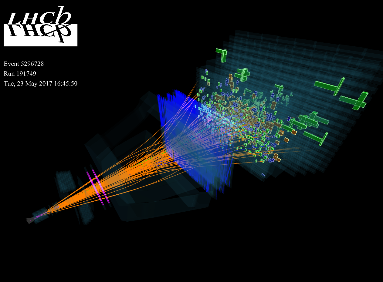 A proton-proton collision recorded by LHCb from May 2017